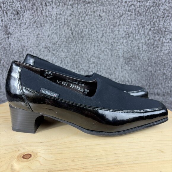Mephisto Shoes Womens Sz 6.5 Black Patent Leather Slip On Heel Loafer Square Toe - Picture 4 of 11